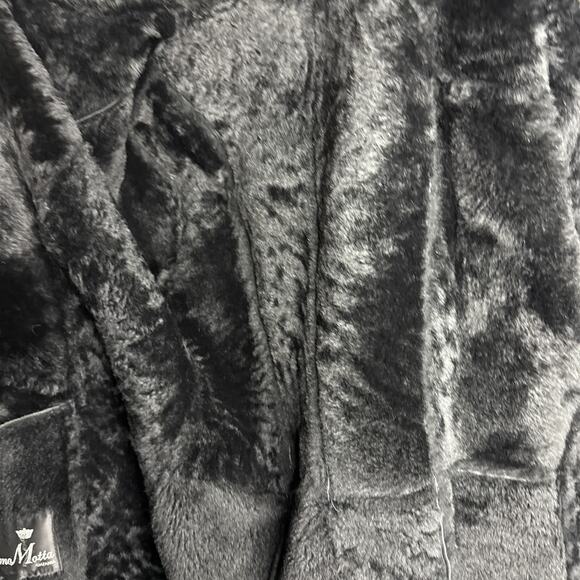 Vintage Italian Shearling Coat Jet Black Suede w/ Plush Fur Collar Mimmo Motta - Picture 13 of 15
